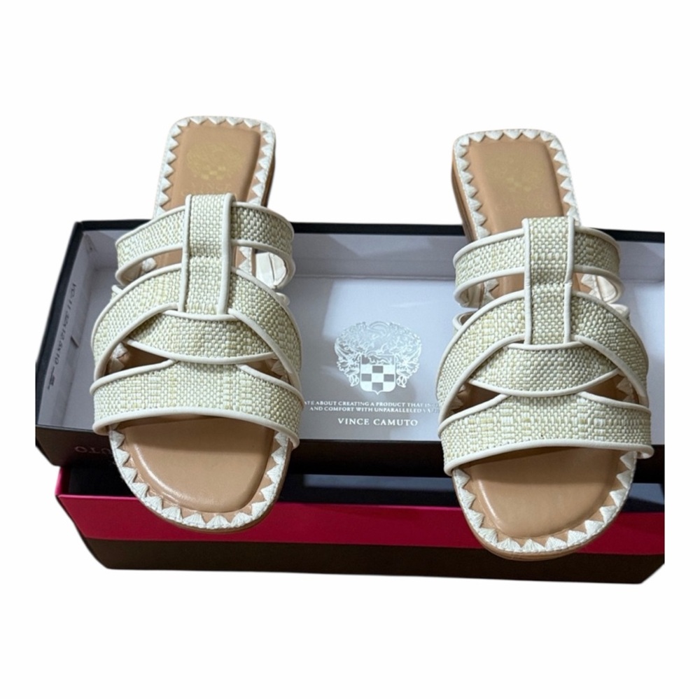 Vince Camuto Cream Braided Slide Sandals with Neutral Footbed